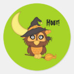 Witchy Owl+Crescent Moon-Halloween Round Sticker