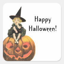 Witchy Woman Vintage Halloween Square Stickers