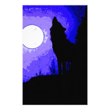 Wolf Howling at Moon Customized Stationery