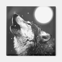 Wolf Howling at Moon Fridge Magnet