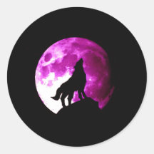 Wolf Howling at Moon Round Sticker