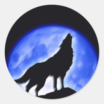 Wolf Howling at Moon Round Stickers