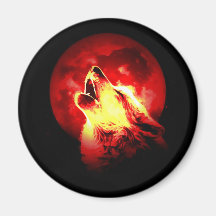 Wolf Howling at Red Night Magnets