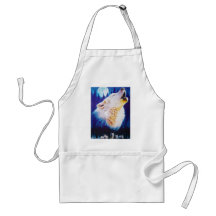 Wolf Howling at the Full Blue Moon Aprons