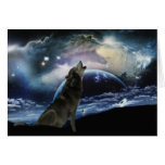 Wolf howling at the moon card