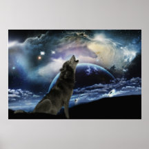 Wolf howling at the moon posters
