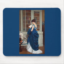 Woman in Blue, reading a Book Mouse Pads