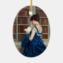 Woman in Blue, reading a Book Christmas Tree Ornament
