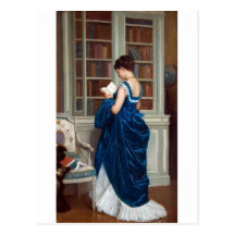 Woman in Blue, reading a Book Postcard
