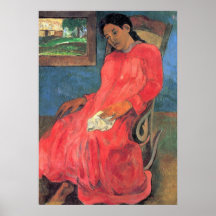 Woman in Red Dress by Eugène Henri Paul Gauguin Poster