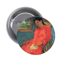 Woman in red dress - Paul Gauguin Buttons