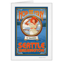 Woman Riding Ferry - Seattle, Washington Cards