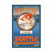 Woman Riding Ferry - Seattle, Washington Post Cards