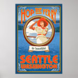 Woman Riding Ferry - Seattle, Washington Poster