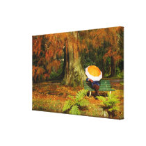 Woman siting with umbrella canvas prints
