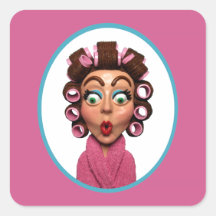 Woman Wearing Curlers Square Stickers