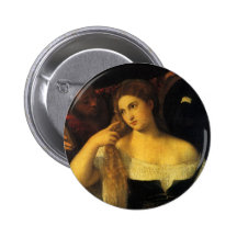 Woman with a Mirror by Titian Pinback Button