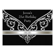 Womans Black 21st Birthday Party Announcements