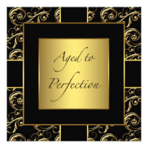 Womans Black Gold Birthday Party Invitations
