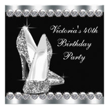 Womans Elegant Black 40th Birthday Party Personalised Announcement