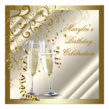 Womans Elegant Ivory Gold Birthday Announcement