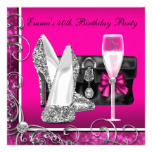 Womans Hot Pink 40th Birthday Party Invitations