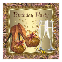 Womans Orange Pink Gold Birthday Party Personalized Invitation
