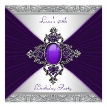 Womans Purple 40th Birthday Party Announcements