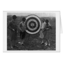 Women examining Archery Target Photograph Greeting Card