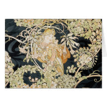 Women with Daisies Art Nouveau Greeting Cards