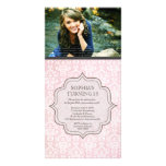 Women's Birthday White & Pink Damask Invite Photo Cards
