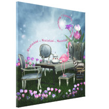 Wonderland Flamingo & Cheshire Cat Canvas Stretched Canvas Print