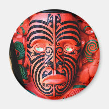 Wooden Carving of a Maori Warrior, New Zealand Fridge Magnets