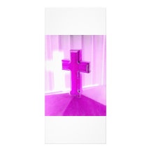 Wooden cross, purple version, photograph church full colour rack card