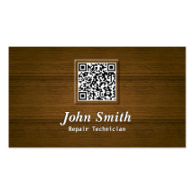 Wooden QR Code Repair Technician Business Card