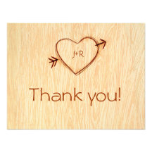 Woodgrain with Heart Thank you Note Personalized Invitation