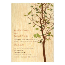 Woodgrain with Love Birds in Tree Invitation