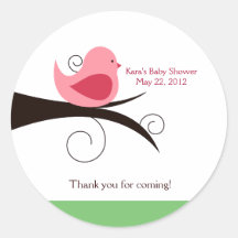 Woodland Birdie (Pink) Baby Shower Favour Sticker