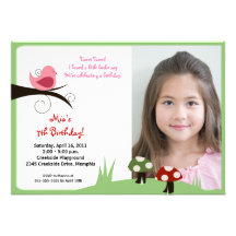 Woodland Birdie Pink *PHOTO* Birthday 5x7 Personalised Announcement