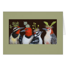 Woodpeckers on Green Hat night card