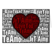 Word Art: "I Love You" 3 languages - red heart Card