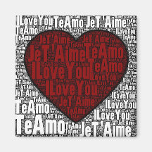 Word Art: "I Love You" 3 languages - Red Heart Fridge Magnets