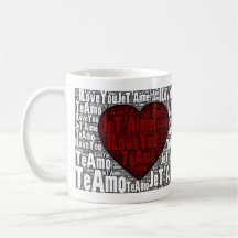 Word Art: "I Love You" 3 languages - Red Heart Coffee Mug