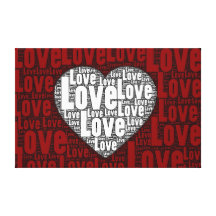 Word Art: Love with a white heart Stretched Canvas Prints