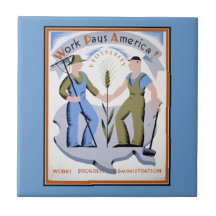 Work Pays America WPA Poster Ceramic Tile
