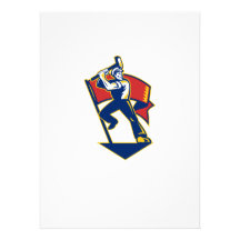 Worker With Sledge Hammer And Flag Retro Announcement