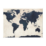 World Map Distressed Navy Gallery Wrap Canvas