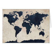 World Map Distressed Navy Card