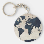 World Map Distressed Navy Keychains