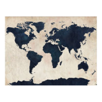 World Map Distressed Navy posters